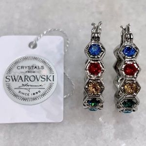 SWAROVSKI Multi Color Crystal Hoop Earrings